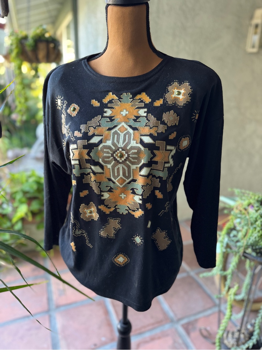 Vtg Santa Fe Style Shirt with Shoulder Pads